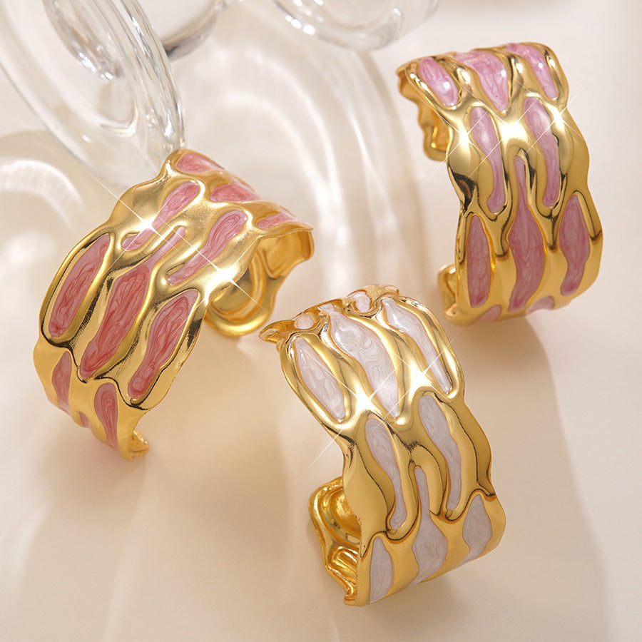 Bracciale Aperto in Acciaio Inossidabile con Gocce Geometriche Minimaliste a Olio