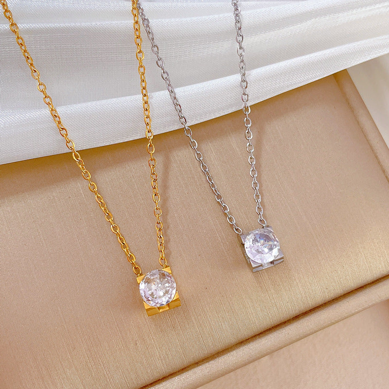 Collana Girocollo a Catena Minimalista Geometrica con Strass in Acciaio al Titanio