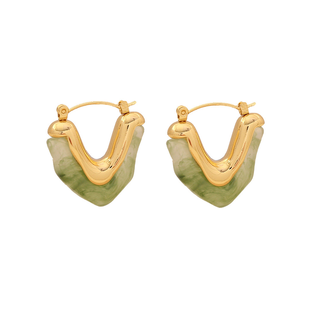 Fashionable Geometric V-Shaped Earrings in Stainless Steel with Plated Finish for Women