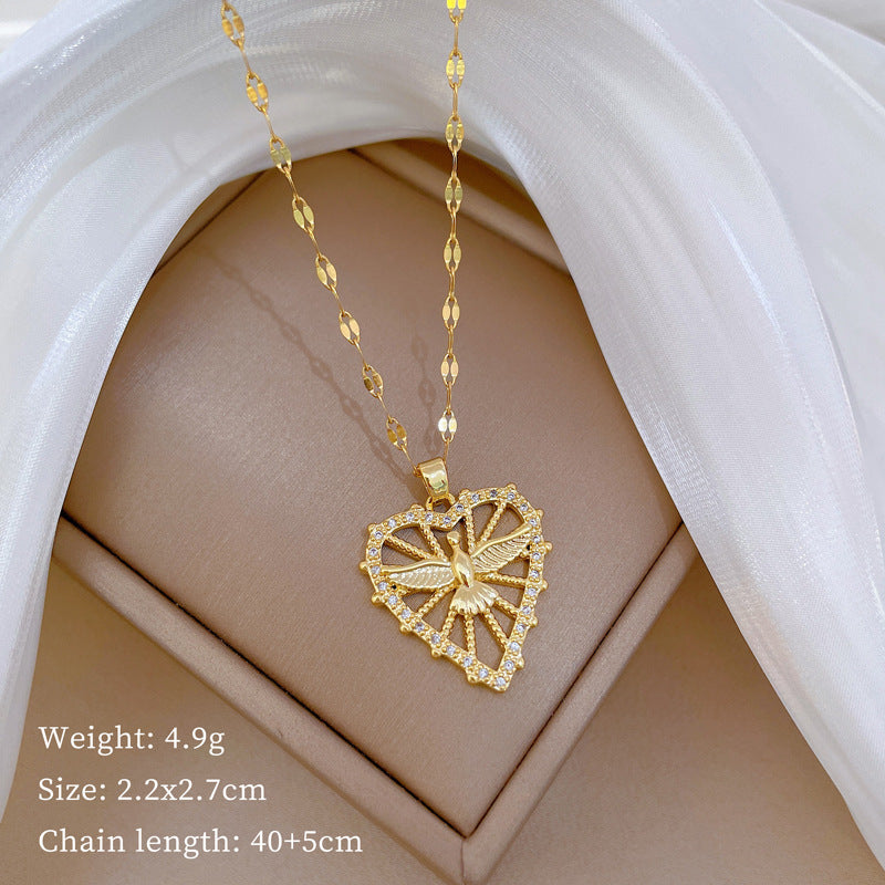 Luxury Minimalist Sweet Geometric Rhinestone Pendant Necklace for Women Titanium Steel O-Chain
