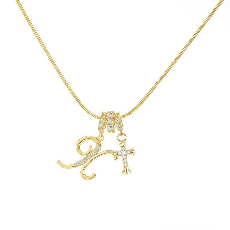 Sweet 22K Gold Plated Letter Titanium Steel Pendant Brass Cable Chain Necklace Unisex