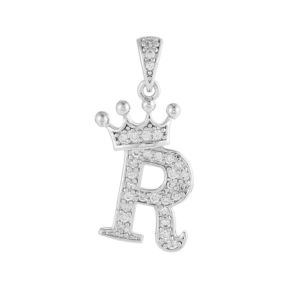 Silver Plated Brass Cubic Zirconia Inlaid Letter Charm Bar for DIY Necklace Bracelet