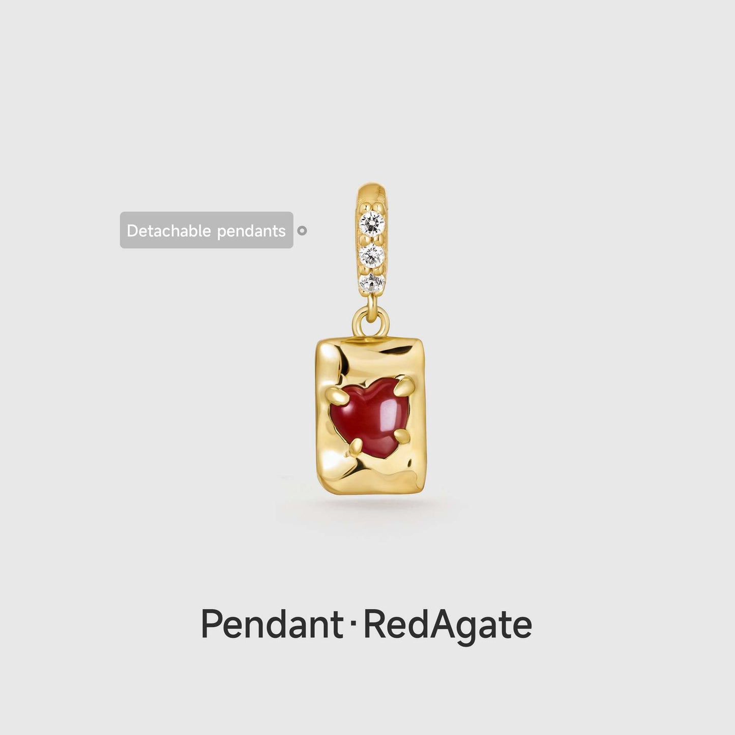 Ciondolo/Charm a Barra in Ottone Vintage Placcato Oro 14K a Forma di Cuore con Zirconi Cubici