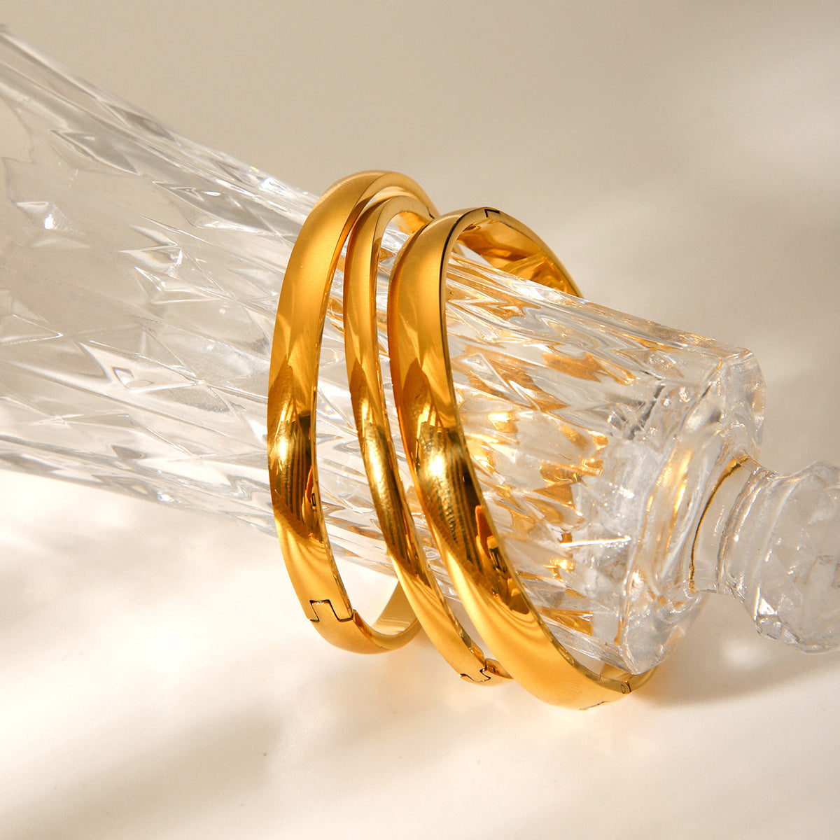 Minimalist Titanium Steel Cuff Bracelet with Polished Rounded Edges and Gold Plating for Women