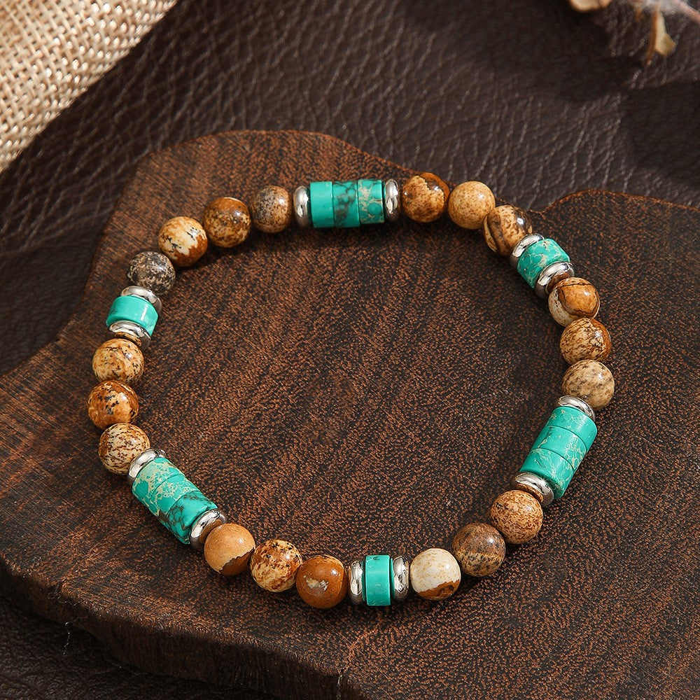 Vintage Casual Geometric Handmade Turquoise Hematite Bracelet for Men and Women