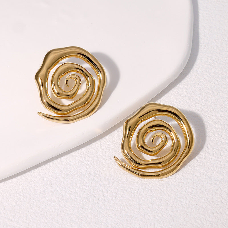 Minimalist Geometric Stainless Steel Gold-Plated Earrings with Clean Line Design for Women