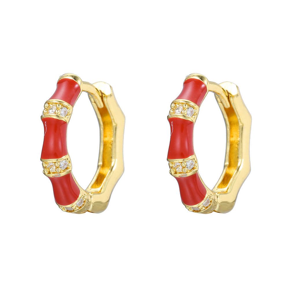 Colorful Enamel Gold Plated Brass Geometric Square Hoop Earrings with Cubic Zirconia for Women