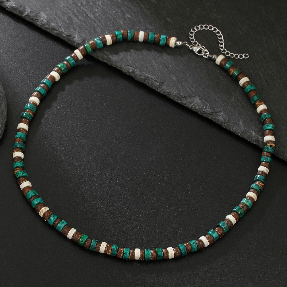 Bohemian Vintage Men's Geometric Wood Beaded Necklace