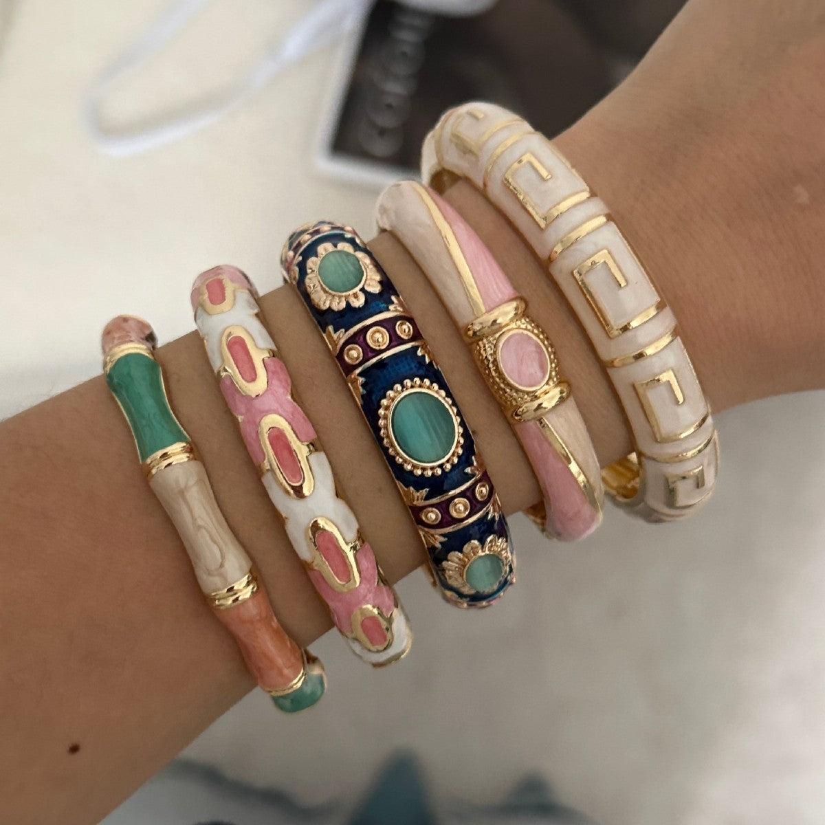 Ethnic Geometric Enamel Plated Alloy Bamboo Bangle for Women