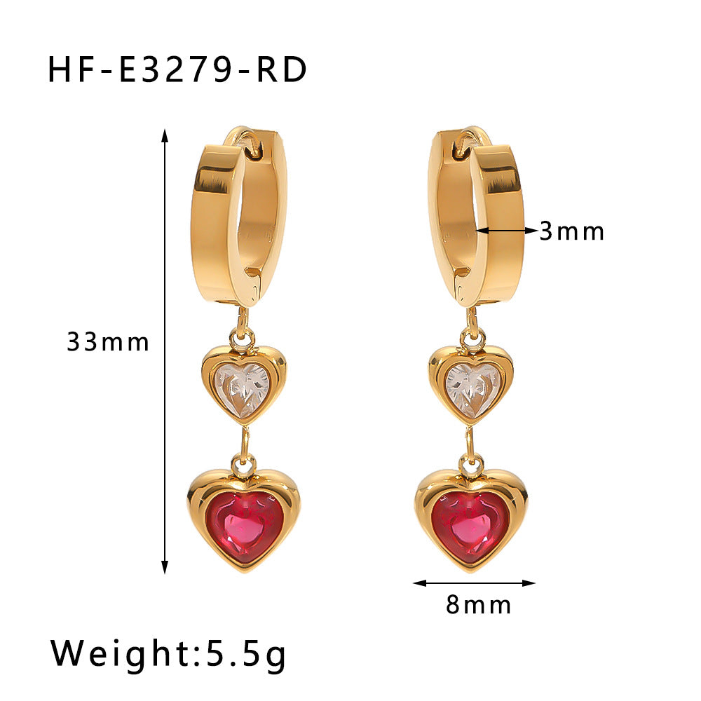 Orecchini Vintage da Donna in Acciaio al Titanio con Smeraldo Verde a Cuore, Zirconia Incastonata, Finitura Placcata e Design Elegante Minimalista