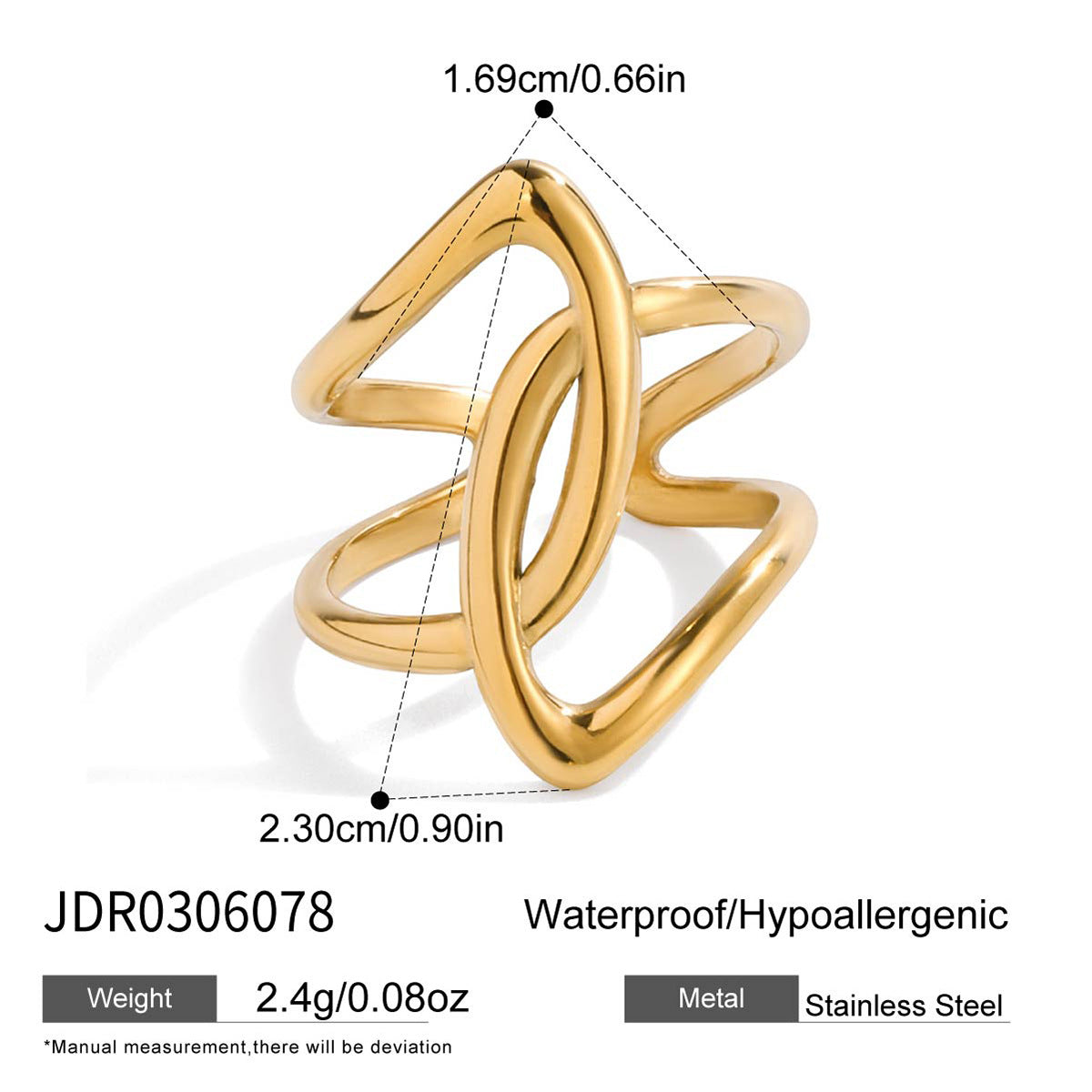 Anello da donna in acciaio inossidabile geometrico placcato in titanio con finitura minimalista di lusso