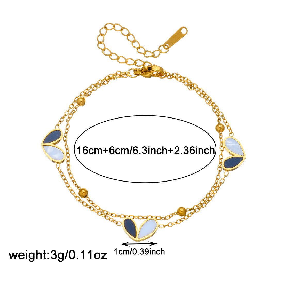 Minimalist Black and White Heart Stainless Steel Plated Necklace and Bracelet Set for Women