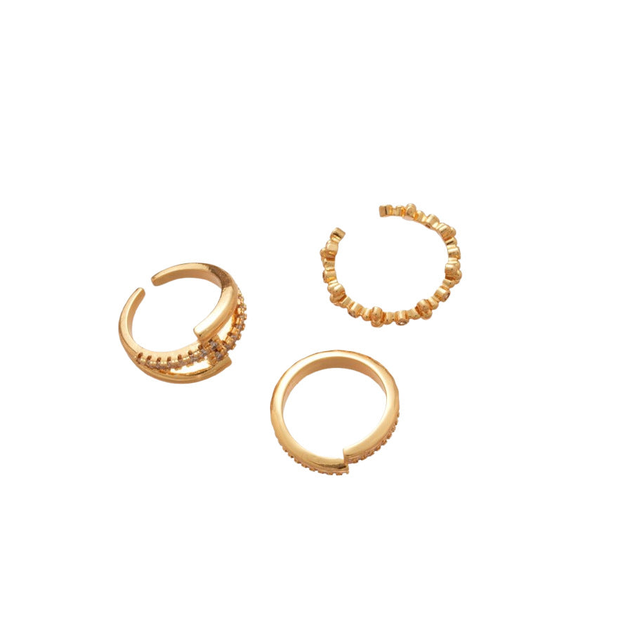 Anillo Abierto Geométrico de Lujo con Cruz, Baño de Oro de 18K en Cobre con Circonita Cúbica para Mujer