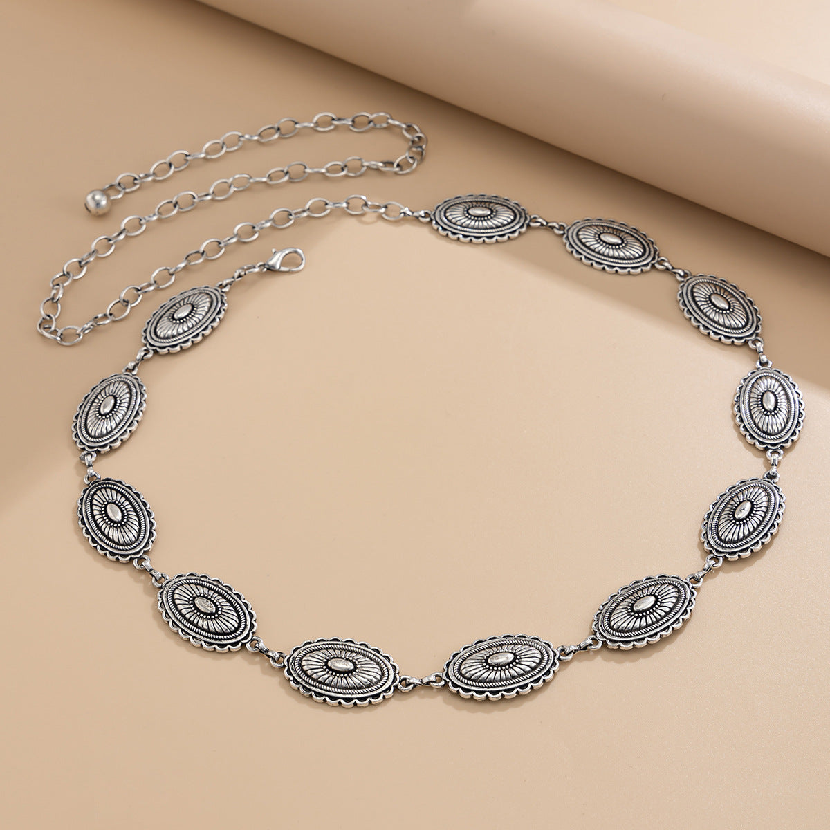 Bohemian Ethnic Floral Carved Oval Matte Alloy Body Chain for Women