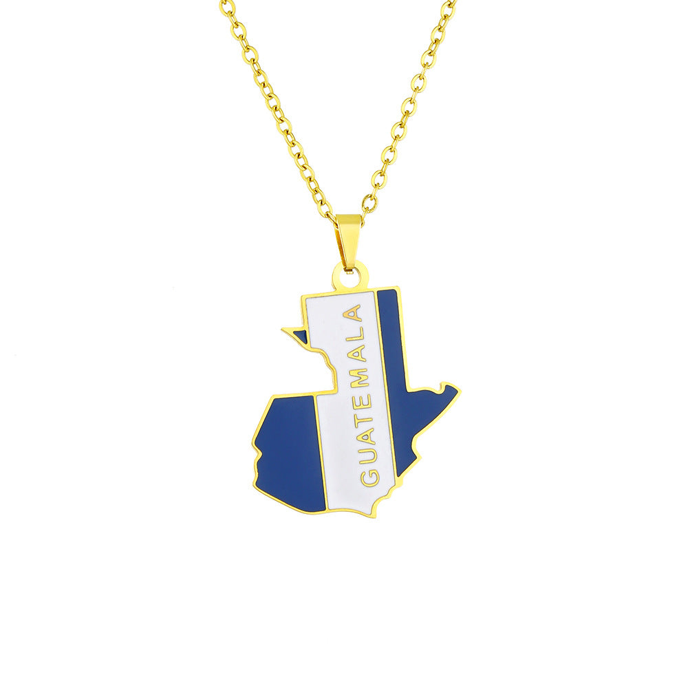 Collana con ciondolo a forma di mappa geometrica del Guatemala in acciaio inossidabile con smalto, unisex