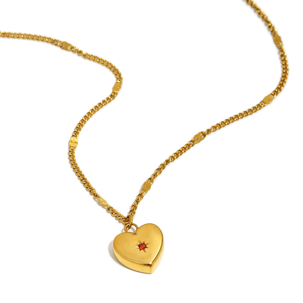 Collar Minimalista de Acero Inoxidable en Forma de Corazón con Baño de Oro de 18K y Detalles de Mini Circonitas para Mujer