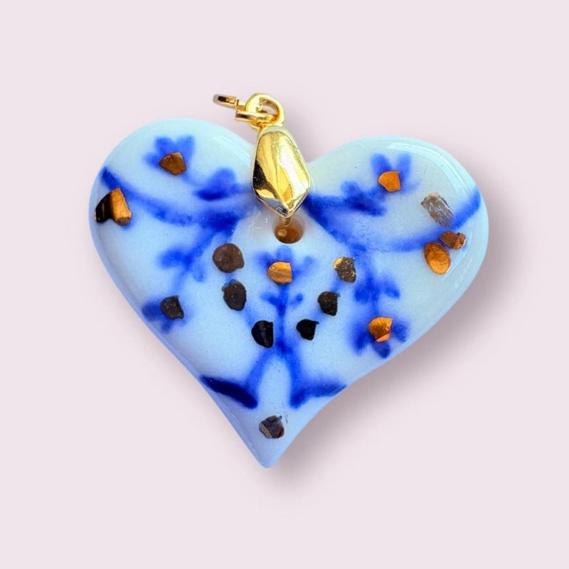 Sweet 14K Gold Plated Brass Heart Pendant Stainless Steel Cable Chain Necklace Charm Bar