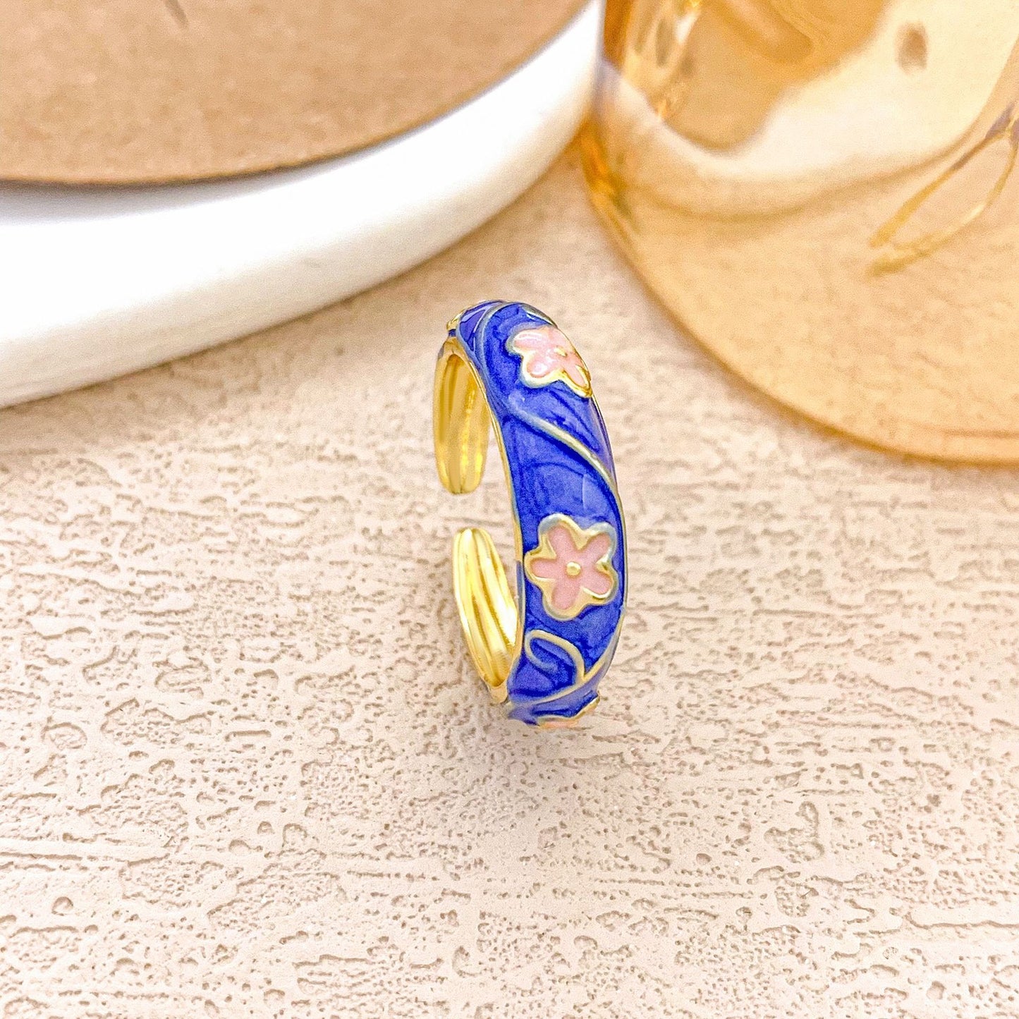 Sweet Floral Enamel Plated Alloy Ring for Women