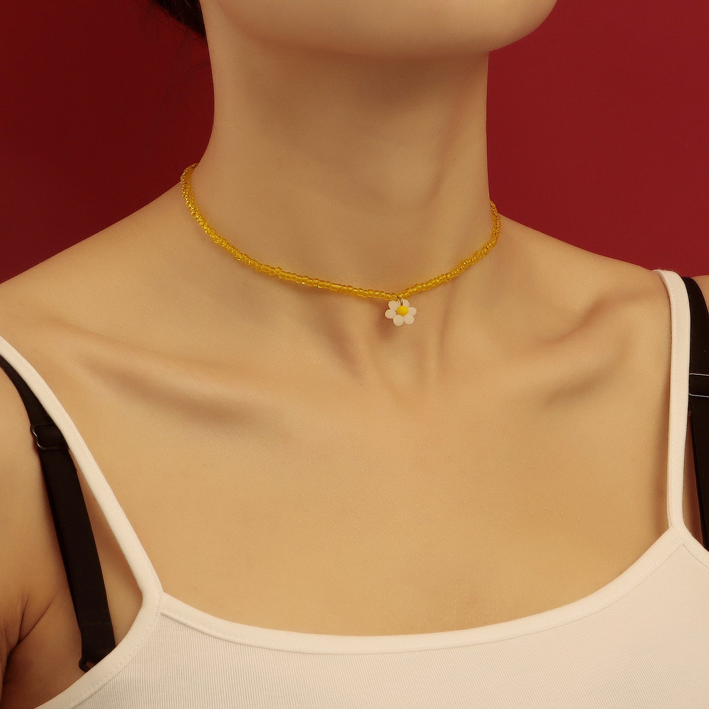 Minimalist Geometric Woven Beaded Necklace with Colorful Transparent Miyu Beads and Heart Pendant for Women