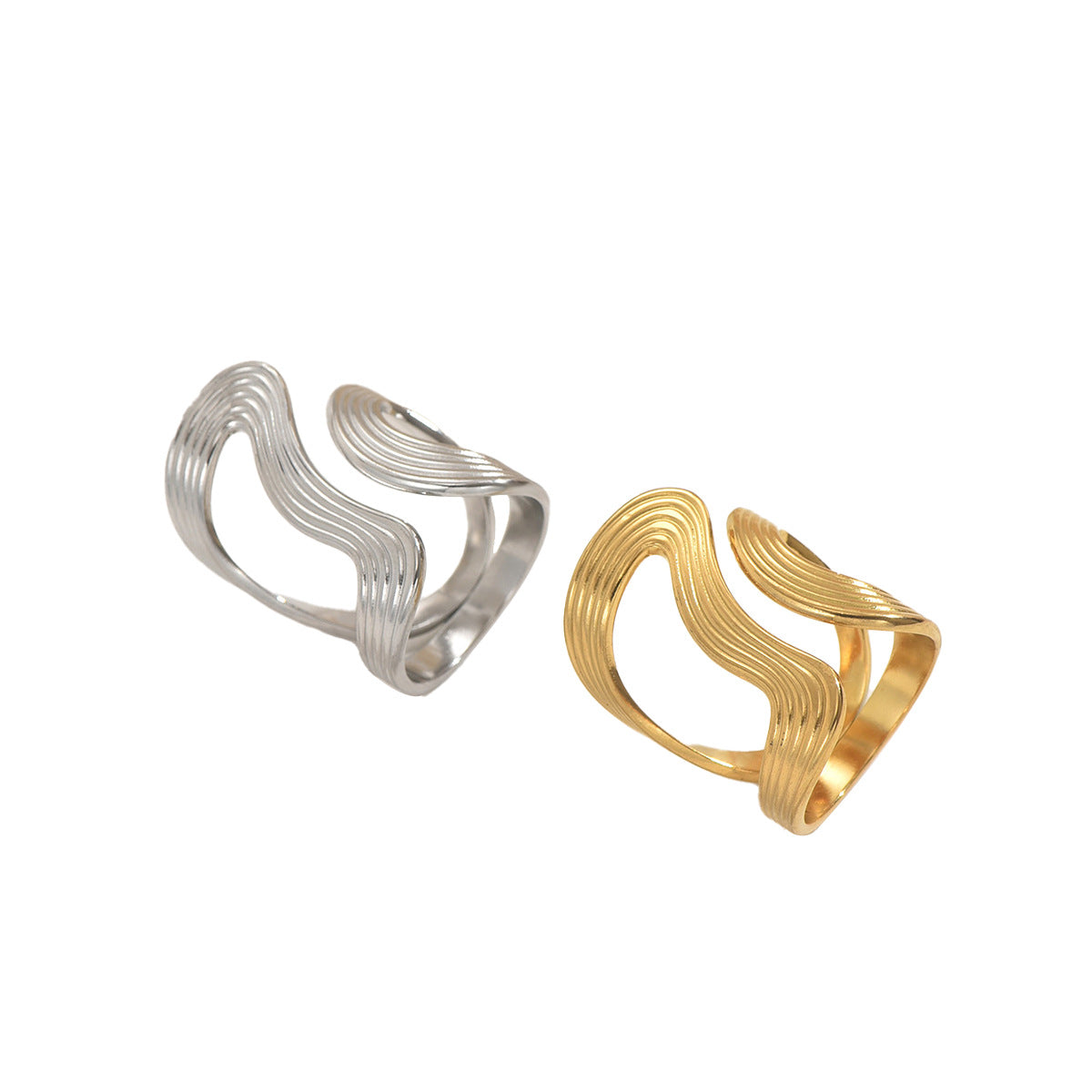 Anillo abierto arrugado geométrico para mujer en cobre con acabado chapado, joyería minimalista de moda