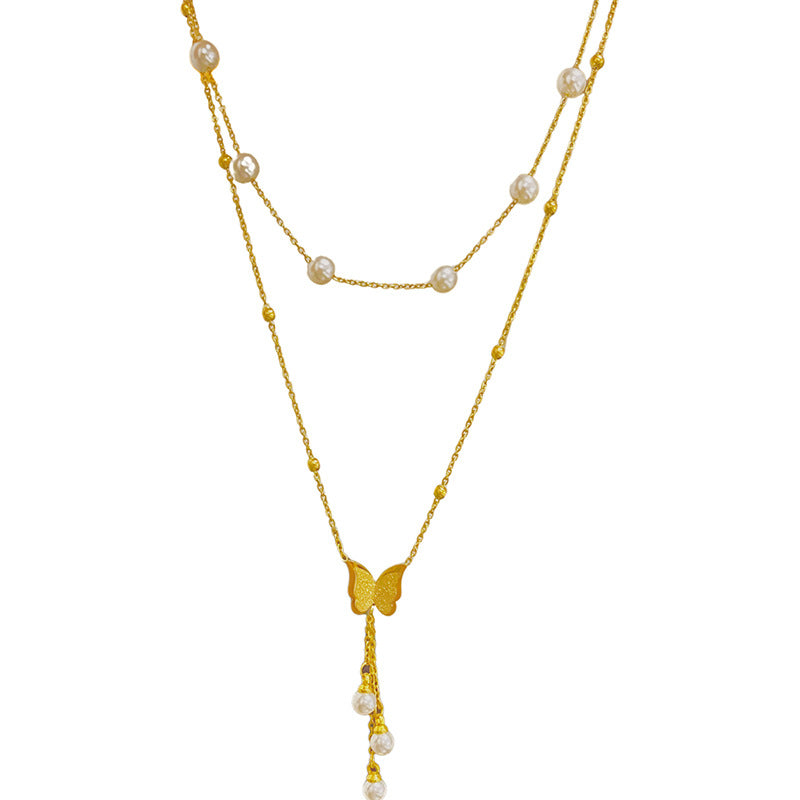 Minimalist Titanium Steel Plated Butterfly Double Layer Necklace