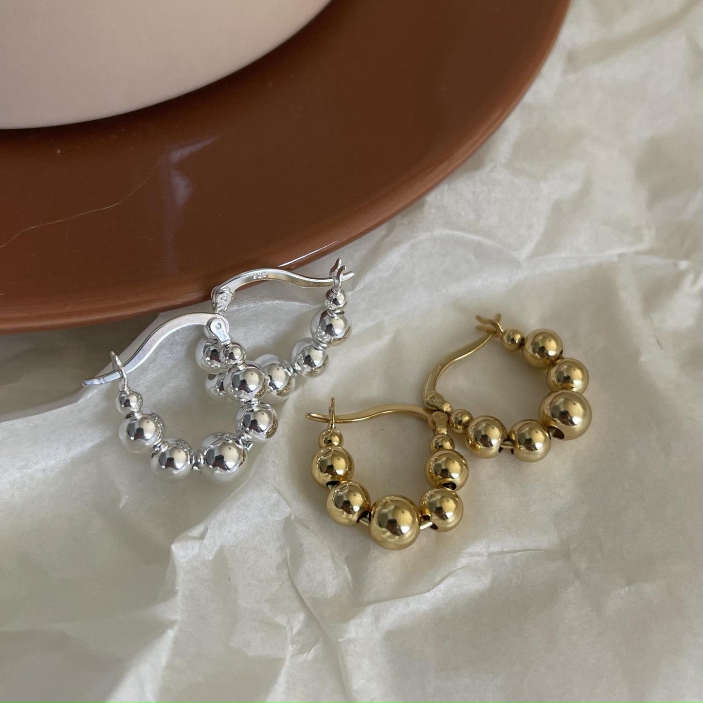 Pendientes de perlas de oro chapado en plata de ley 925 con forma geométrica redonda y de lágrima, dulce