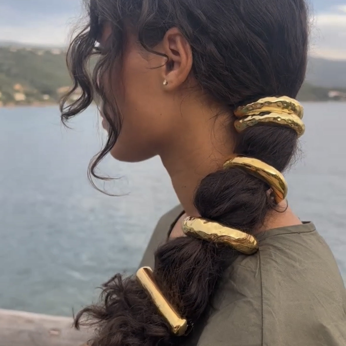 Vintage Irregular Geometric Alloy Plated Double Layer Curved Elastic Hairpin