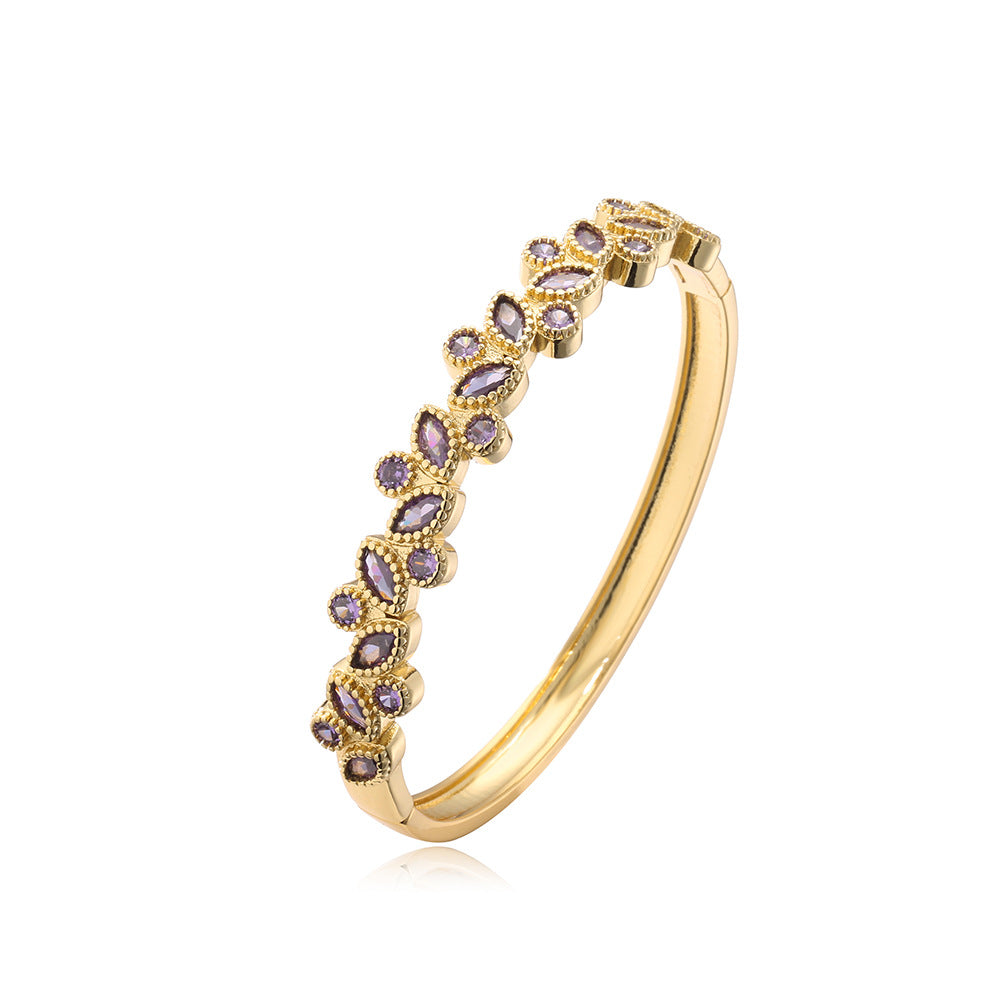 Elegant Geometric Copper Bracelet with 18K Gold Plating and Micro-Pave Zirconia for Women