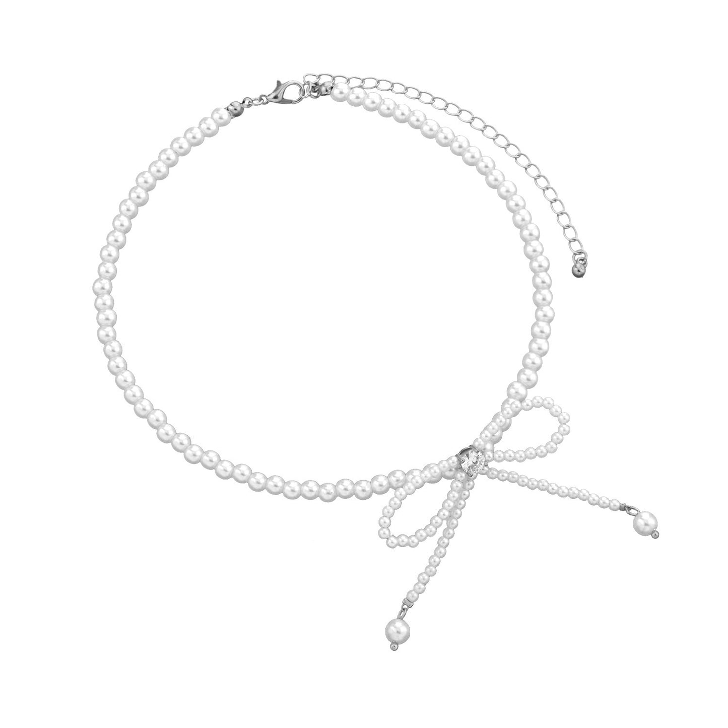 Elegant Bow-Shaped Alloy Necklace with Rhinestone Inlay and Plated Finish for Women