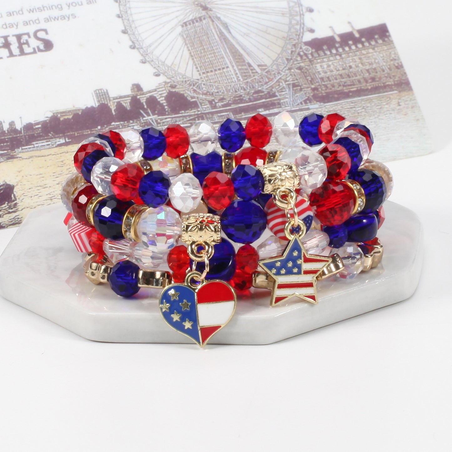 Geometric Crystal Beaded Stretch Bracelet Unisex