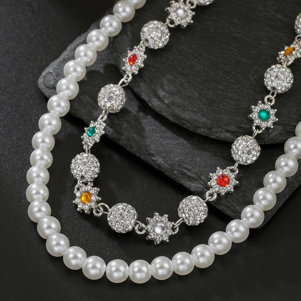 Punk Hip-hop Floral Rhinestone and Faux Pearl Polished Acrylic Waist Chain for Unisex