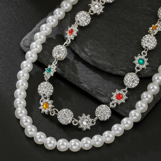 Punk Hip-hop Floral Rhinestone and Faux Pearl Polished Acrylic Waist Chain for Unisex