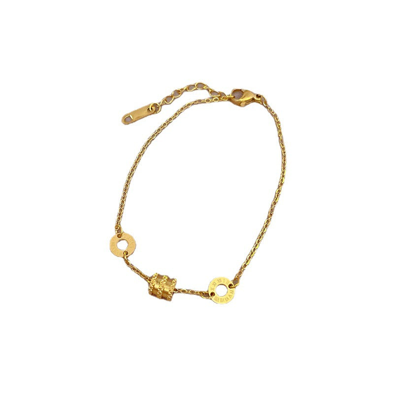 Vintage Korean Titanium Steel Letter Chain Bracelet for Women with Round Pendants and Wavy Bean-shaped Details