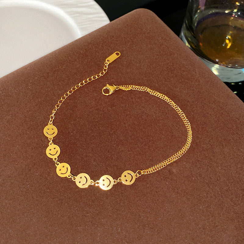 Minimalist Geometric Smile Face Titanium Steel PVD Bracelet