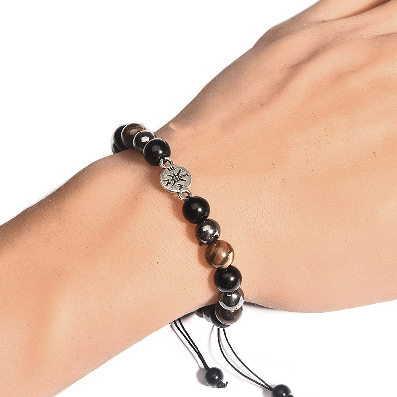 Men's Geometric Alloy Beaded Bracelet with Tiger Eye and Black Hematite