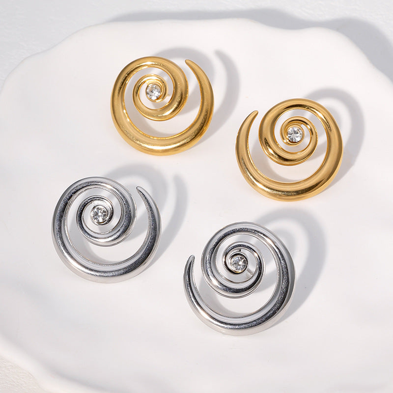 Minimalist Geometric Stainless Steel Earrings with 18K Gold Plating and Rhinestone Accents for Women