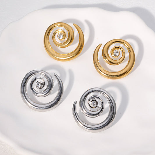 Orecchini Minimalisti Geometrici da Donna in Acciaio Inox con Placcatura in Oro 18K e Strass
