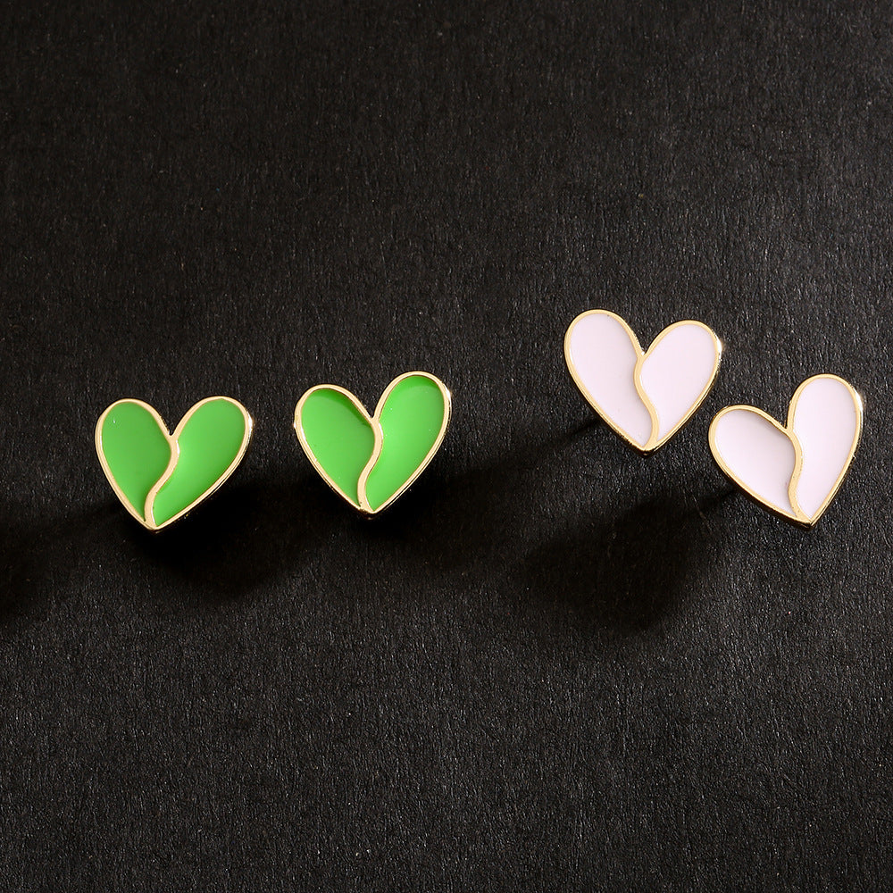 Minimalist Heart-Shaped Copper Earrings with 18K Gold Plating and Enamel Finish for Women