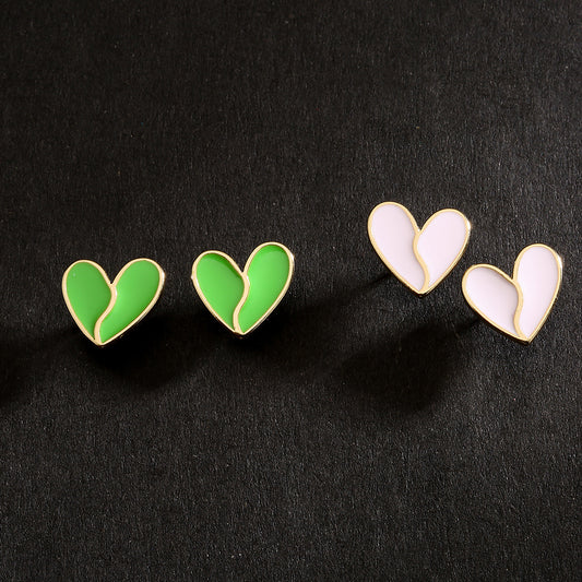 Minimalist Heart-Shaped Copper Earrings with 18K Gold Plating and Enamel Finish for Women