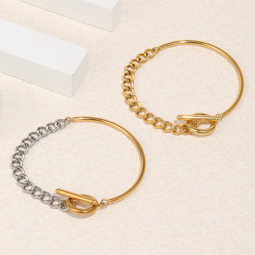 Minimalist Elegant 18K Gold Plated Stainless Steel Geometric Cuban Link Chain Bracelet with OT Clasp for Women