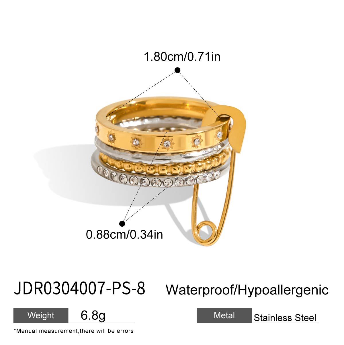 Anillo minimalista geométrico de titanio y acero con detalles de perlas, anillo de moda hipoalergénico de acero inoxidable para mujer