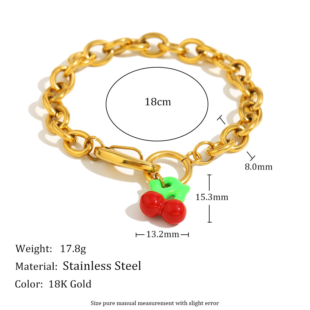 Fashionable Fruit-Shaped Acrylic Pendant Bracelet for Women with Stainless Steel Chain and 18K Gold Plating