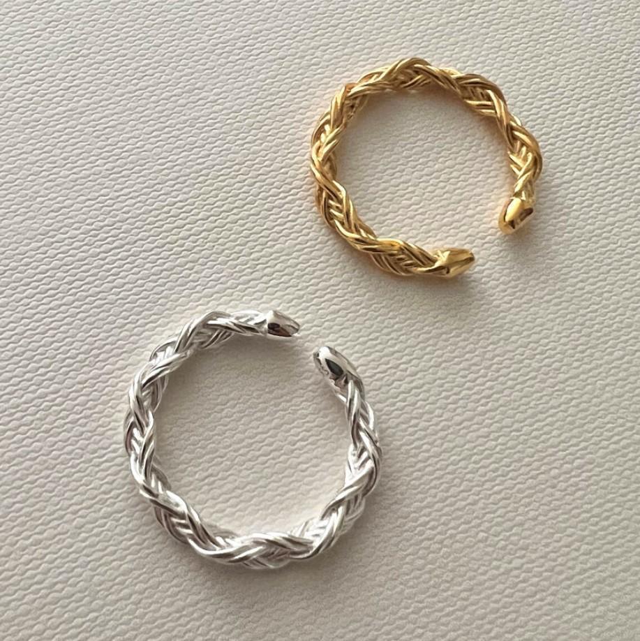 Minimalist Geometric Braided Silver Ring for Women Handmade S925 Sterling Silver Band with Mesh Texture