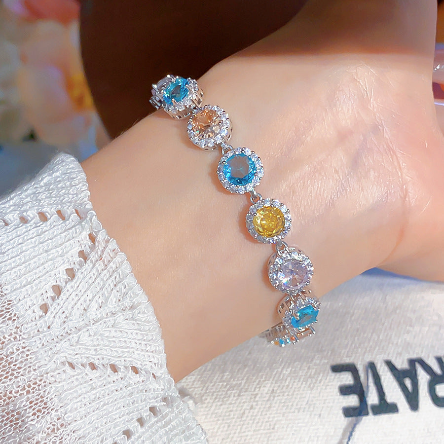 Sweet Minimalist Geometric Floral Brass Bracelet with Cubic Zirconia Inlay for Women