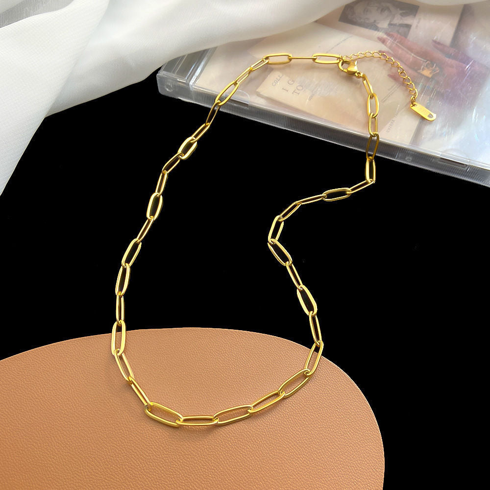 Elegant Minimalist Hollow Geometric Titanium Steel Cable Chain Necklace for Women