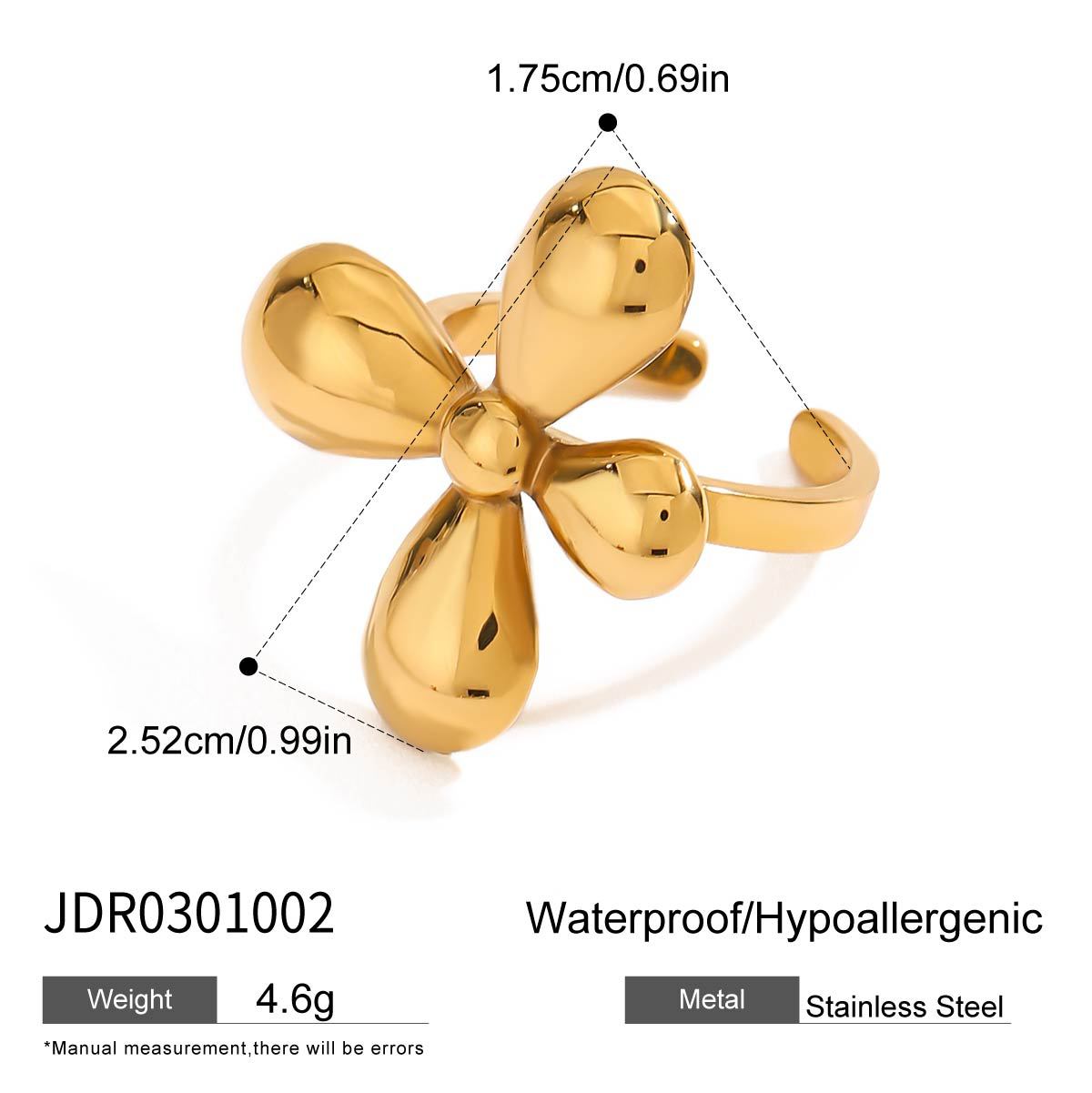 Minimalist Geometric Floral Plated Stainless Steel Ring for Women
