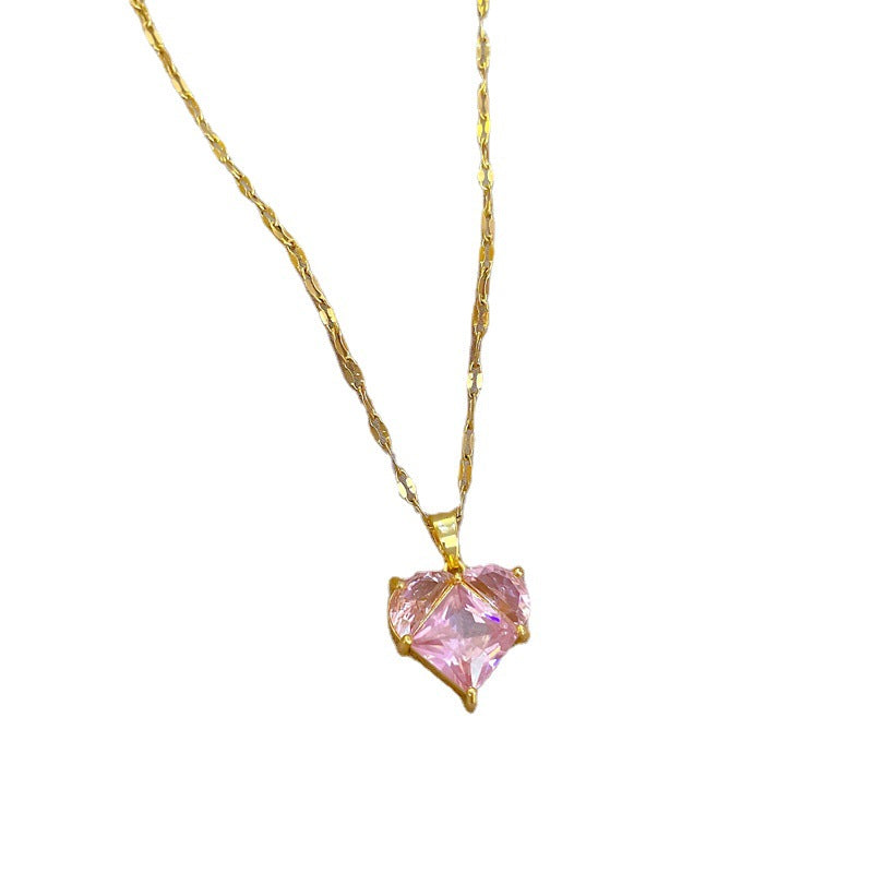 Cadena de Clavícula de Acero de Titanio con Geometría de Corazón Dulce de Lujo y Incrustaciones de Zirconia