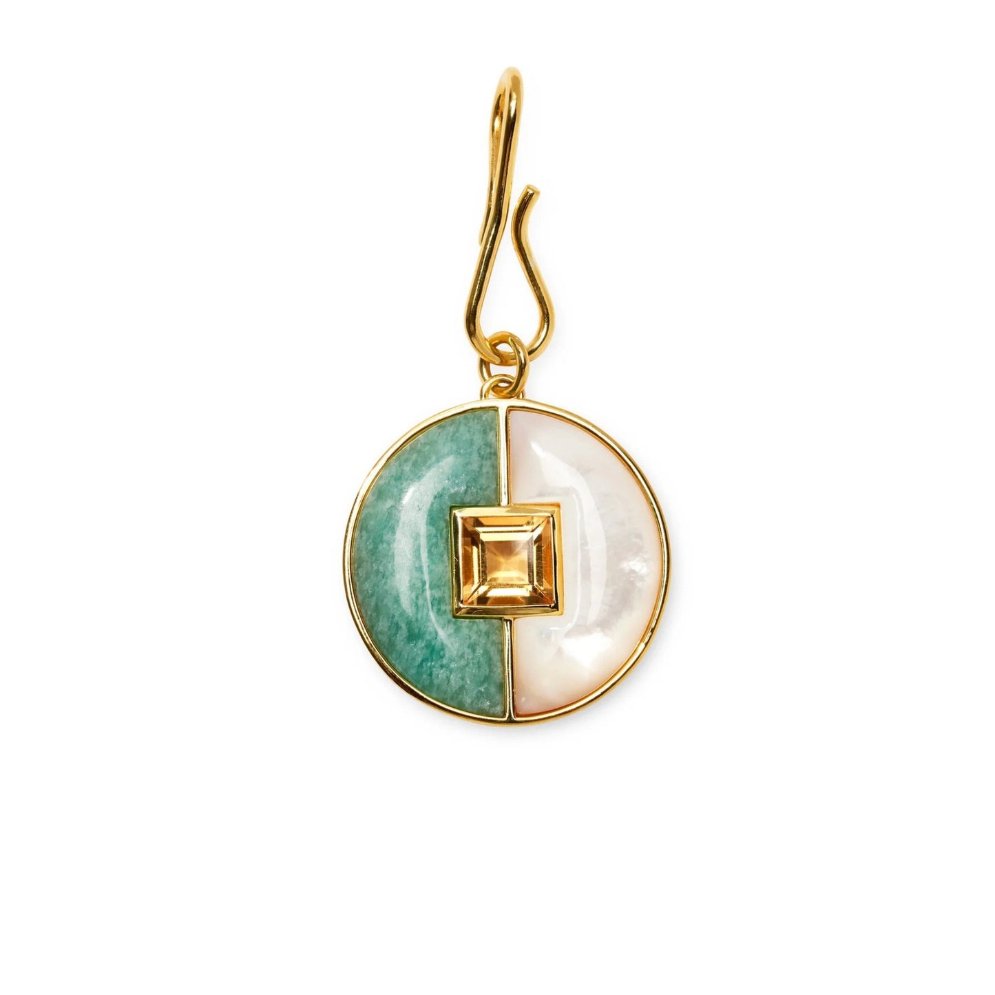 Fashion Gold Plated Brass Heart and Floral Jade Pendant Necklace Charm Bar for Unisex