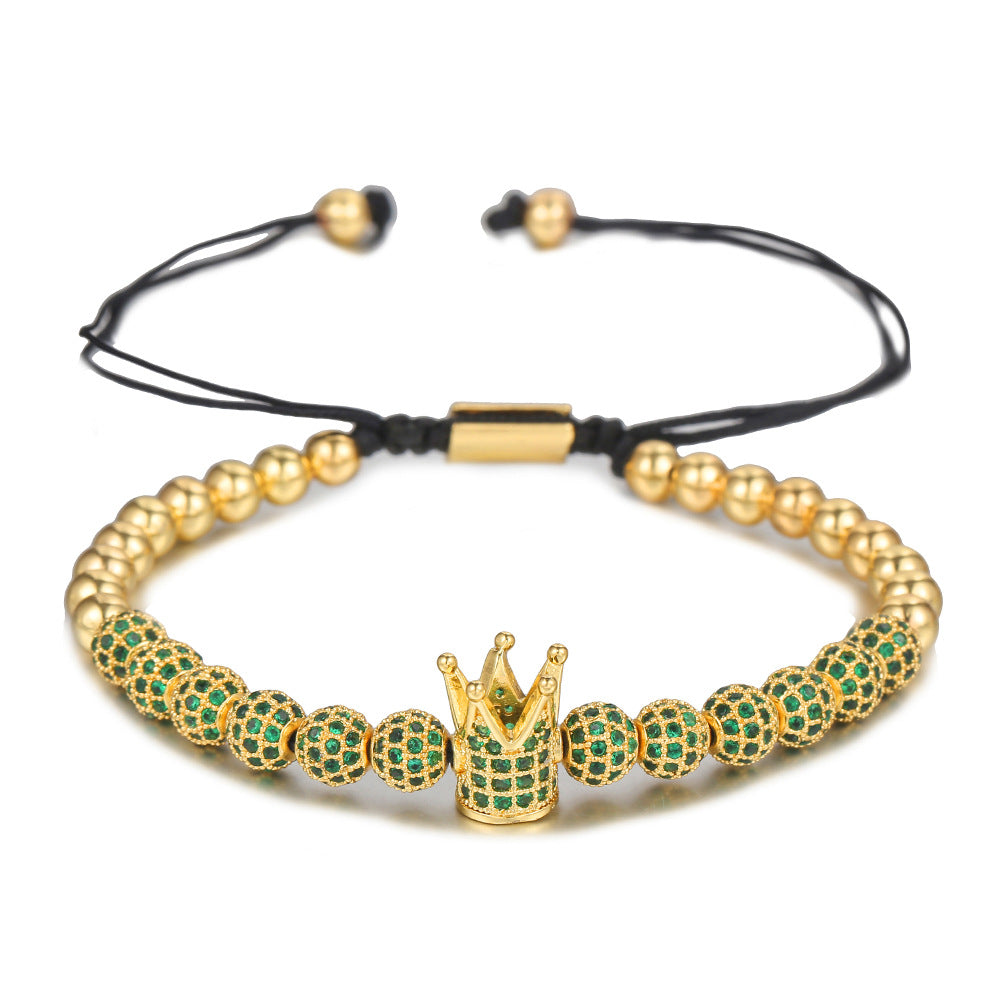 Colorful Cubic Zirconia Crown Braided Brass Bracelet for Women