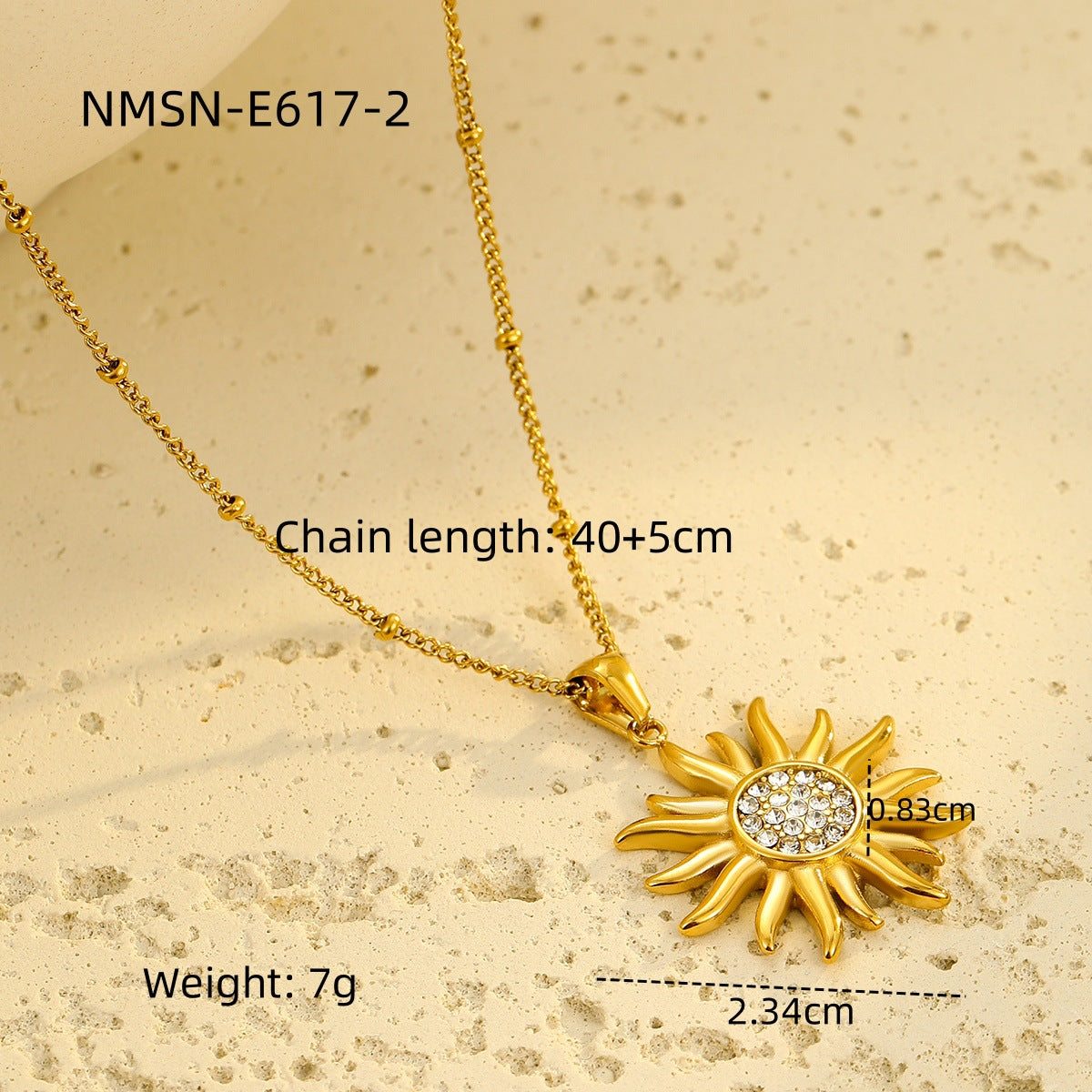 Vintage 18K Gold Plated Stainless Steel Sunflower Zircon Pendant Necklace for Women
